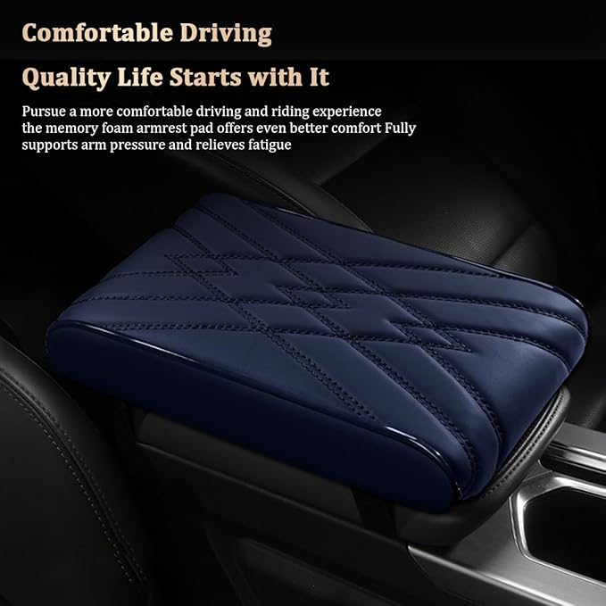 Car Center Console Cover, Memory Foam Vehicle Arm Rest Seat Box Cushion Pad, Scratch & Wear Resistant Automotive Middle Console Protector, Universal for SUV Automobile Truck (Blue)