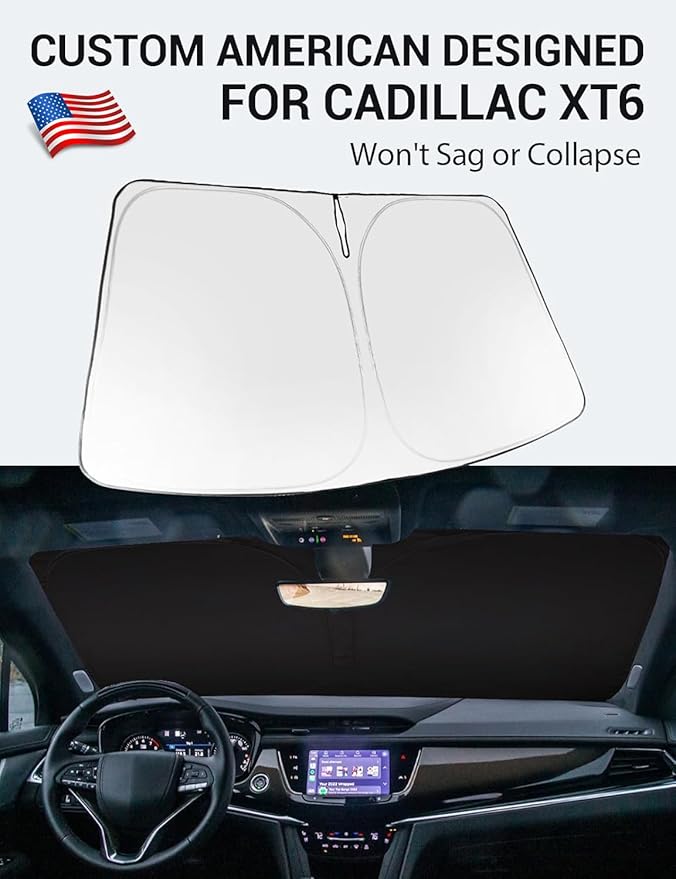 Proadsy Windshield Sun Shade for Cadillac XT6 2020-2025 2026 Foldable Front Sunshade Protector Sun Visor Blocks UV Rays Keep Car Cooler