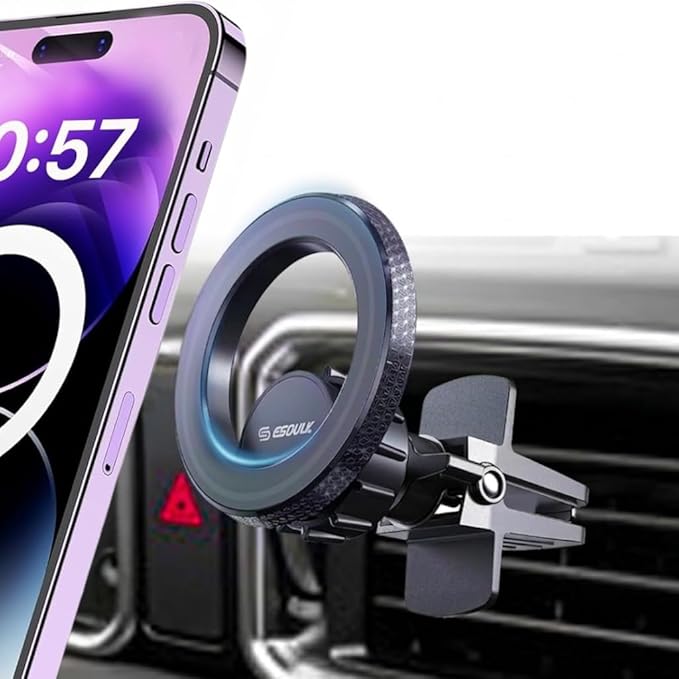 Esoulk Magnetic Ring Air Vent Car Phone Holder 360° Rotating Magnetic Car Mount with Strong Magnet, Secure Grip, Removable Universal Compatible Fits iPhone Air 17 16 15 14 13 12 11 Pro Max