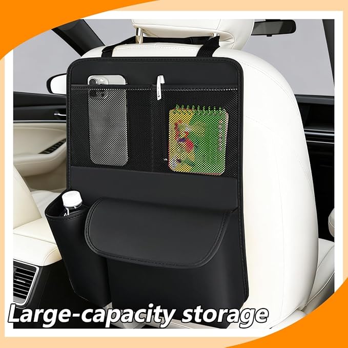 Car Seat Back Organizer, Leather Vehicle Seat Headrest Hanging Bag with Multiple Storage Pockets, Automotive Interior Organization Accessories, Universal for SUV Truck Sedan