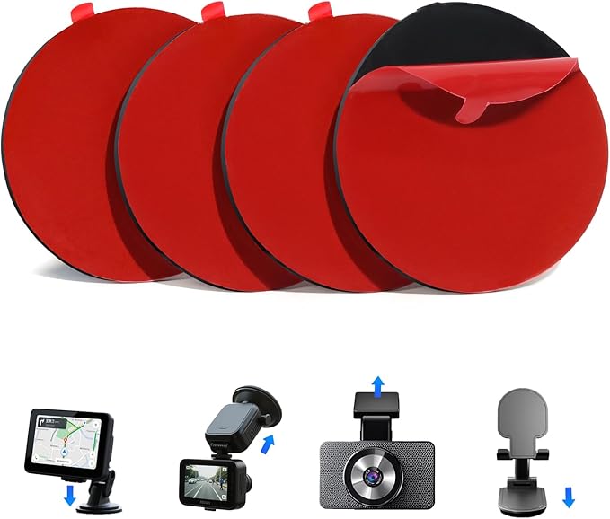 4Pcs Heavy Duty Dash Cam Adhesive Pads - 248°F Heat Resistant Sticky Tape for Windshield, Car Mounts & GPS, 60% Stronger Grip, No Residue, Universal Fit for All Dash Cams (2.2 inch Round)