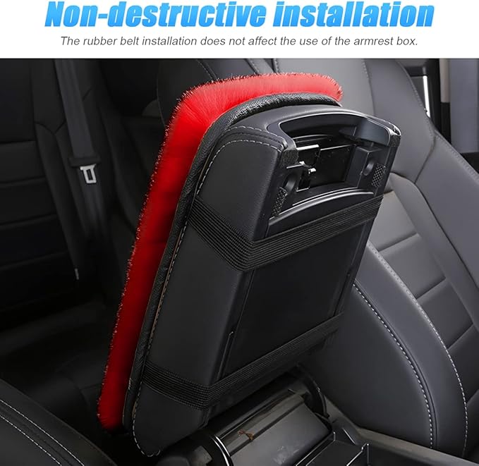 Fluffy Car Armrest Cover, Universal Car Center Console Pad, Car Armrest Seat Box Cover Decor Accessories for Women Men, Armrest Seat Box Cover Protector for Most Vehicle, SUV, Truck, Car (Red)