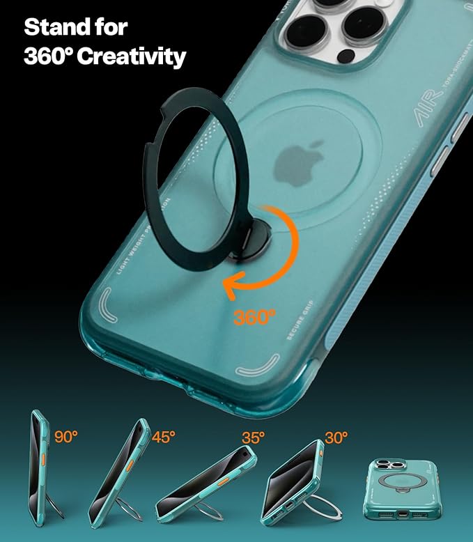 TORRAS Ostand Q3 Air for iPhone 15 Pro Max Case with MagSafe & 360 Magnetic Stand, Dynamic Airbags, Mil-Grade Protection, Camera Control, Shockproof & Stylish Case for iPhone 15 Pro Max 6.7", Blue