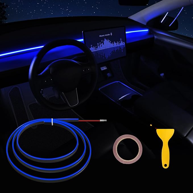 Acrylic Interior Car LED Strip Light with 6mm Sewing Edge - 43.3 inches Ambient Lighting Kits, Neon LED Strip Light(110CM/43.3IN, Blue)