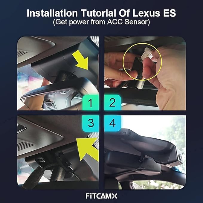Fitcamx Front 2K+Rear 1080P Dash Cam for 2019-2025 Lexus ES350 ES300h ES250 F Sport, OEM Look, Dual 1440P+1080P HD Video, WiFi & APP, Loop Recording, G-Sensor, Easy to Set, 64GB Card