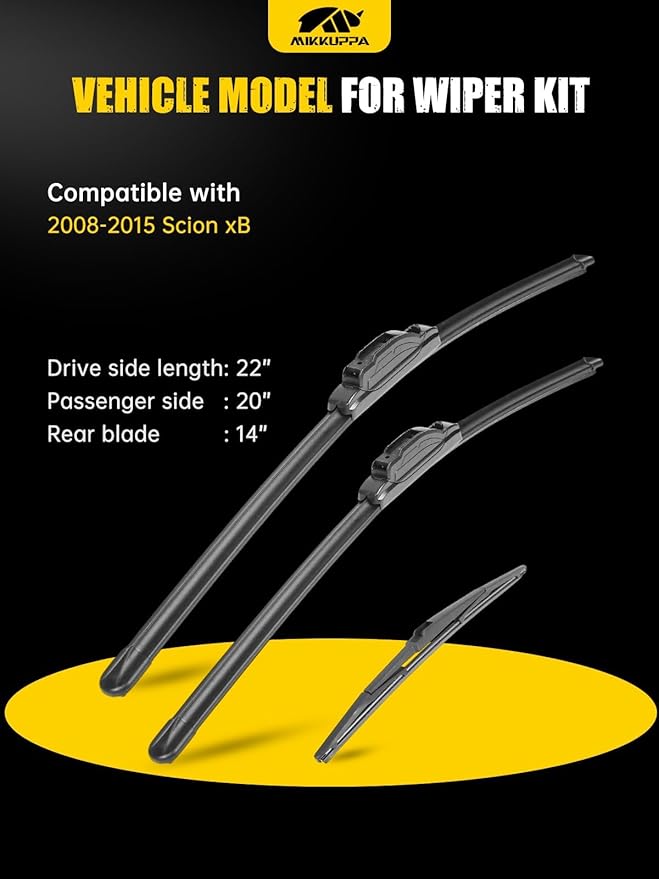 MIKKUPPA 22"+20"+14" Windshield Wipers Blades Replacement for 2008-2015 Scion xB, U/J HOOK Front & Rear All Season Wiper Blades Set(Pack of 3)
