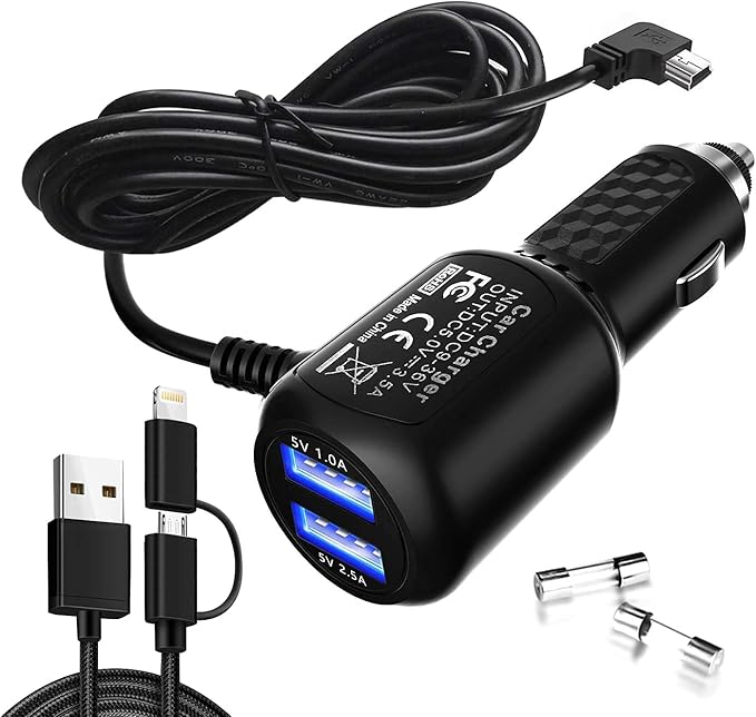 Car Charger for Garmin Nuvi, Garmin GPS Charger Cable,Mini USB Power Cord Cable Dual Port USB Vehicle Power Charging Cable Cord for Garmi Nuvi C255 Dashcam