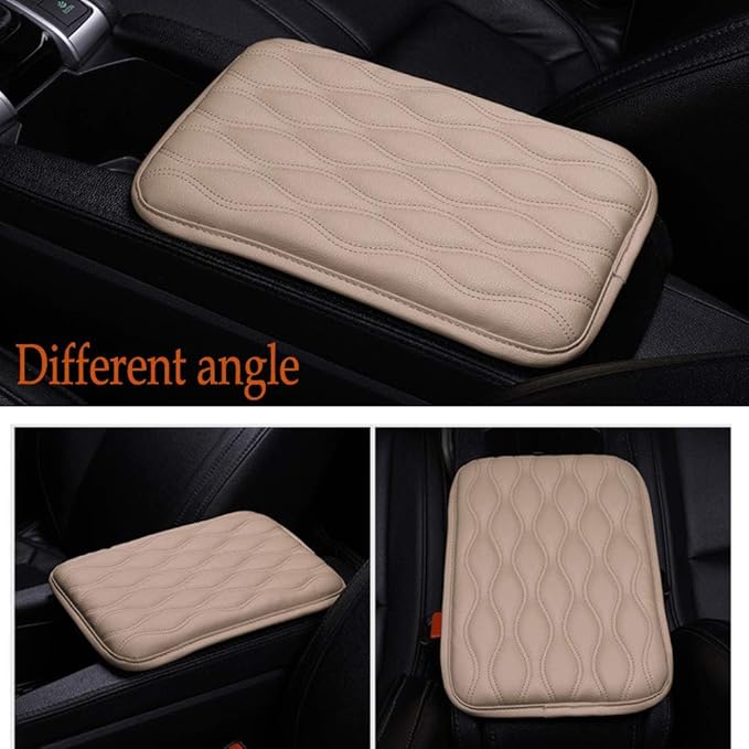 Auto Center Console Cover, Console Cover Armrest Pads, PU Leather Car Armrest Seat Box Pad Cushion Protector Universal Fit (Beige)