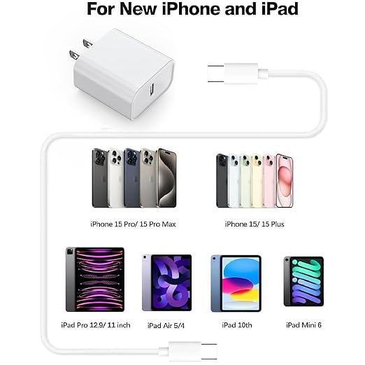 10Foot USB C Charger for iPhone 16 Charger, 2Pack 20W Type C Charging Block Long 10FT USB C Cord Cable Fast Charging for Apple iPhone 16/16e/16 Pro/16 Plus/16 Pro Max/15/15 Plus, iPad mini/iPad Air