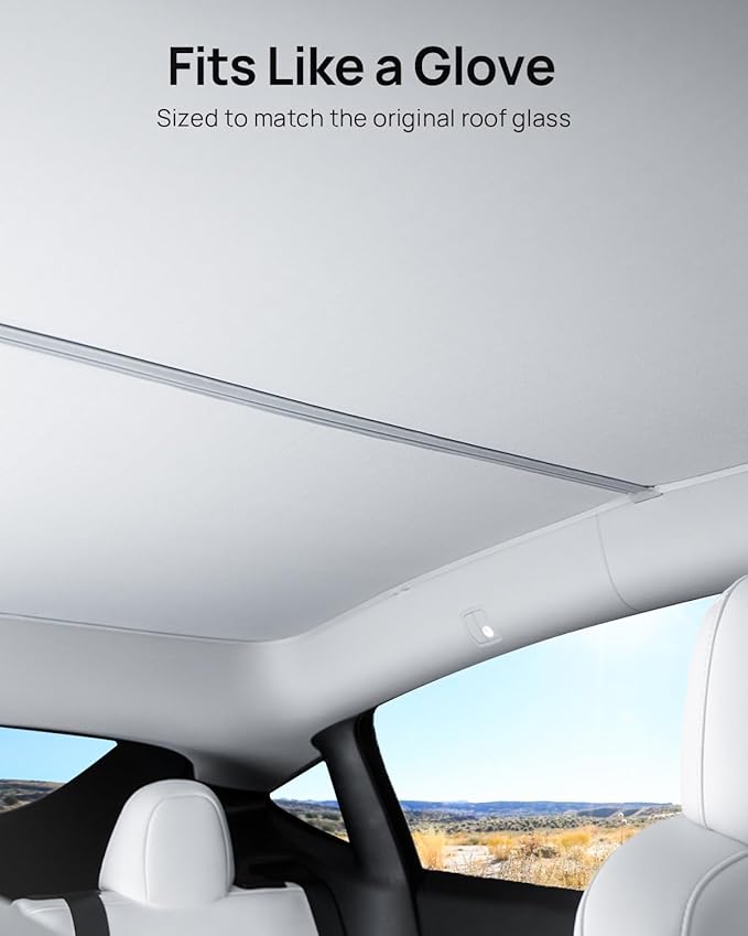 HALOBLK Non-Sag Glass Roof Sunshade with Storage Bag Designed for Tesla Model Y Accessories, Foldable Sunroof Shade with Nano-Ice-Crystal Heat Insulation Coating for 2021-2024 Model Y Accessories