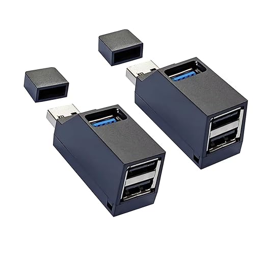 (2 Pack) USB 2.0 Splitter,3-Port USB 3.0 Hub, USB Port Expander Dongle Portable for PC, Laptop and More (Black)