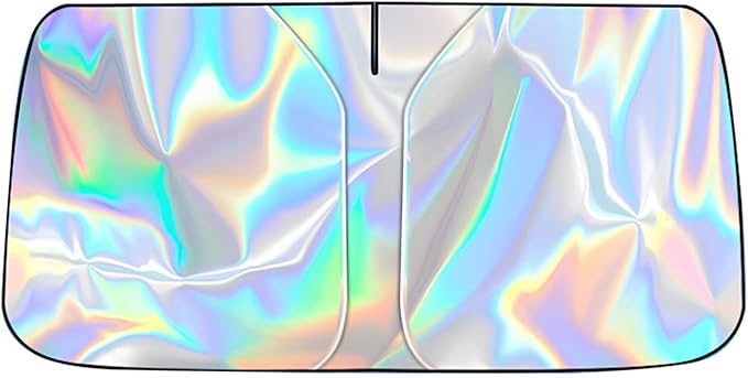 Car Windshield Sun Shade with Storage Pouch, Foldable Laser Titanium Silver Front Window Shield Blocker Screen Visor Protector Cover, Keep Interior Cool, Universal Fit for Car,Truck,SUVs (S)