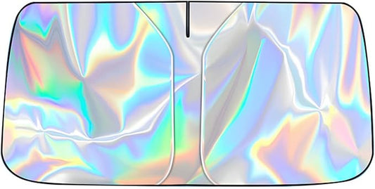 Car Windshield Sun Shade with Storage Pouch, Foldable Laser Titanium Silver Front Window Shield Blocker Screen Visor Protector Cover, Keep Interior Cool, Universal Fit for Car,Truck,SUVs (S)