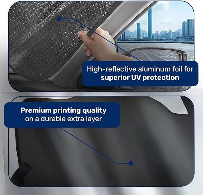 GENANY Black Windshield Sun Shade for Jeep (53X17 Inches), Sun Shade Windshield, Shades for Front Windows, Protector Blocks UV, Car Decor