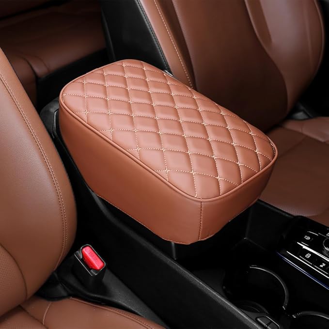 Car Armrest Cushion Cover Compatible with Kia Sportage 2023 2024 2025 Accessories, Leather Center Console Armrest Pad(Brown)