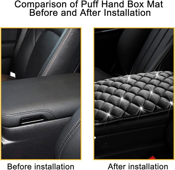 Mandark Bling Car Center Console Cover, Crystal Rhinestone Fluffy Automotive Armrest Seat Box Cushion Pad, Soft Comfortable Diamond Arm Rest Protection Mat, Universal Vehicle Accessories (Black)