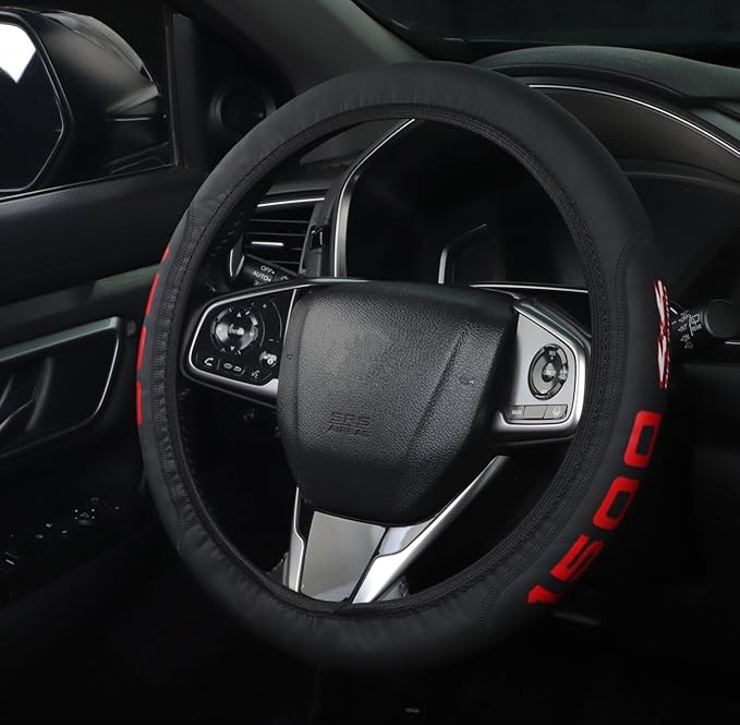 Black Leather Steering Wheel Cover,Elastic Breathable Design,Universal 14-15 Inch Compatible with Silverado 1500 Sierra 1500 Ram 1500 Car Accessories