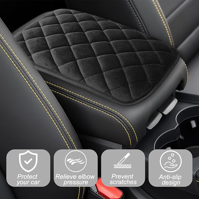 Car Center Console Cushion Pad, Comfortable Vehicle Armrest Seat Box Cover Protector, Soft Automotive Interior Decorative Arm Rest Mat Accessories, Universal for SUV RV Truck (Black)