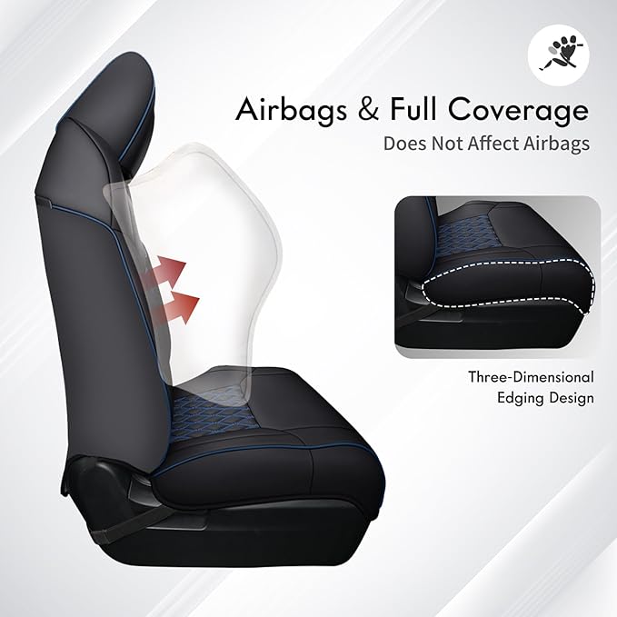 Huidasource Tacoma Front&Back Car Seat Covers, Automotive Seat Cushion Fit for 4th Gen Toyota Tacoma 2024-2026 Double&Crew Cab Trailhunter SR SR5 Limited TRD Sport/Off Road (Full Set/Black&Blue)
