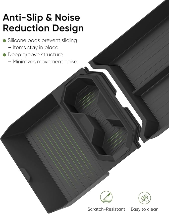 Tesla Cybertruck Floor Lower Tray - Custom Fit Storage Tray with Cup Holders, Anti-Slip, Waterproof TPE, Multi-Compartment Organizer for 2024+ Cybertruck, Center Console Compatible