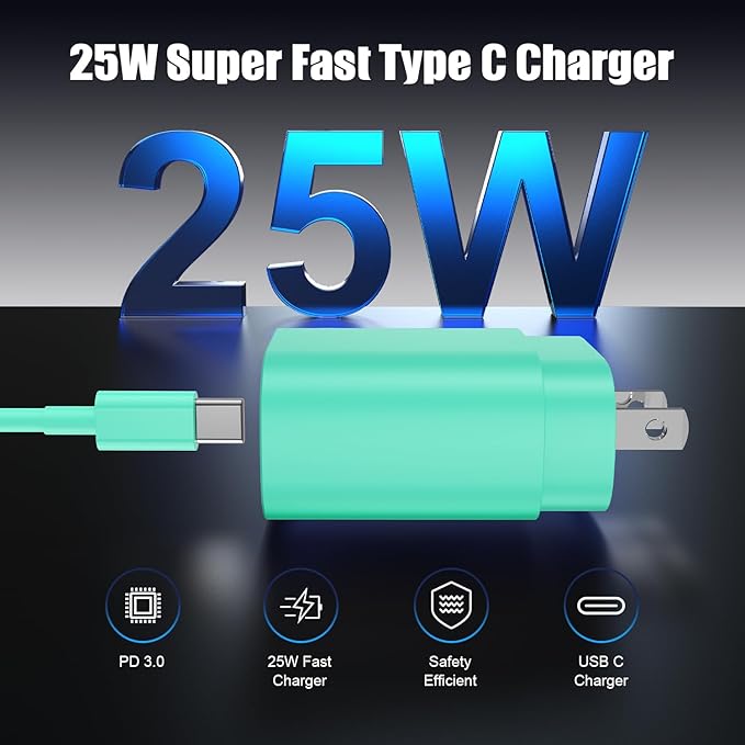Essri Type C Charger Fast Charging for Samsung Galaxy S25/S24/S23/S22/Note 20,4Pack 25W Super USB C Fast Charger Block with (6ft+10ft) x2 Cables for iPhone 15/16 Pro Max/Plus, Android Phones - Green