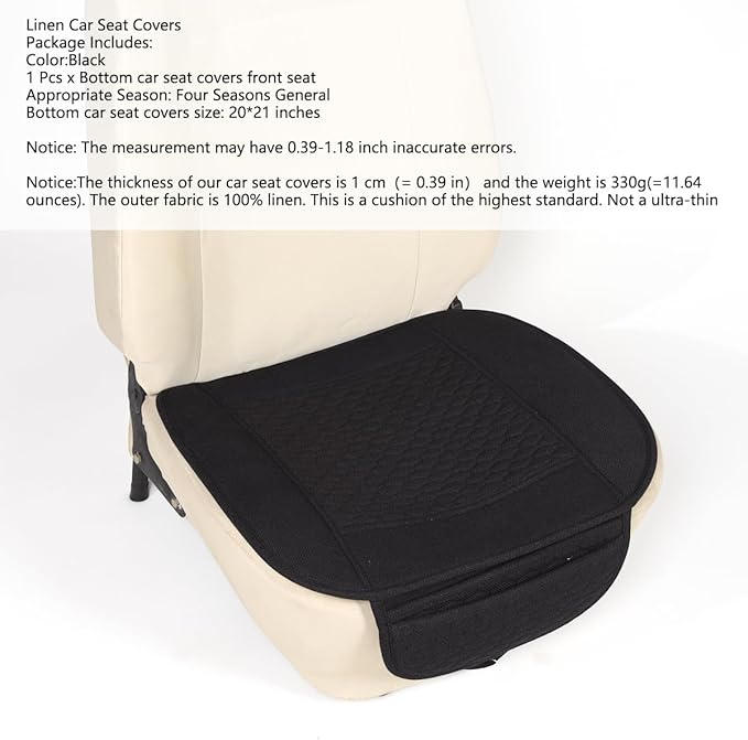 Linen Car Seat Covers,Cooling Bottom Seat Covers for Cars,Universal Car Seat Pad Cushion Breathable,Ventilated Only 1Pc Front Seat