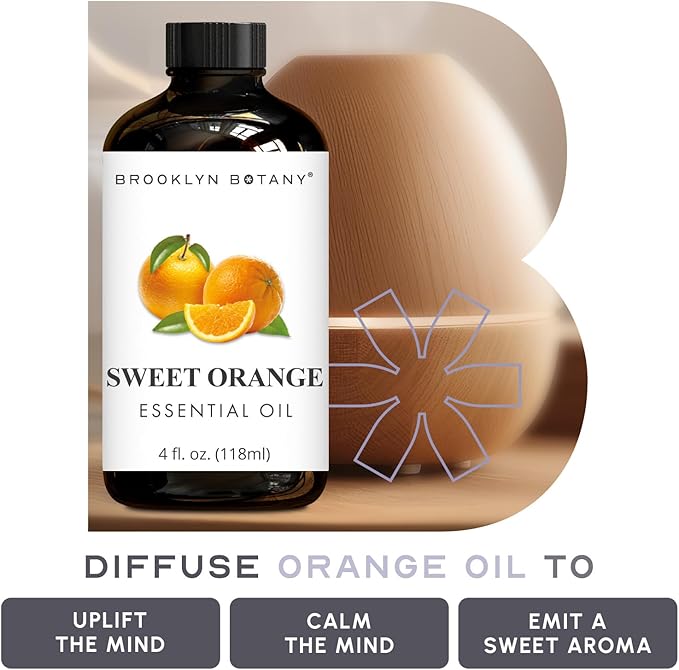 Brooklyn Botany Sweet Orange Essential Oil - Huge 4 Fl Oz - 100% Pure and Natural - Premium Grade with Dropper - for Aromatherapy and Diffuser
