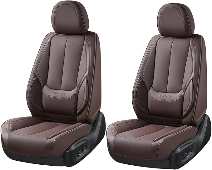 Coverado Seat Covers, Car Seat Covers Front Seats, Car Seat Cover, Car Seat Protector Waterproof, Car Seat Cushion Nappa Leather, Brown Seat Covers Carseat Cover Universal Fit for Most Cars
