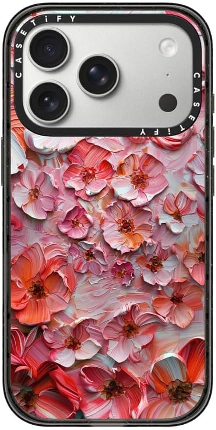 CASETiFY Impact iPhone 17 Pro Case [Slim/Compatible with Magsafe / 8.2 ft. 4X Military Grade Drop Protection] - Barcelona Flower Rose Garden - Clear Black
