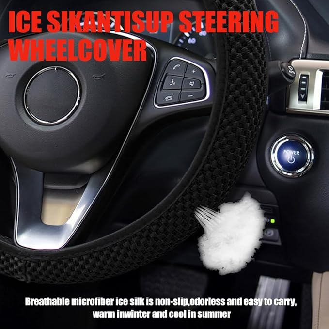 Elastic Stretch Steering Wheel Cover, Car Wheel Cover, Universal 15 Inch Car Steering Wheel Protector, Interior Accessories Microfiber Breathable Ice Silk Steering Wheel Covers for Car (Black)