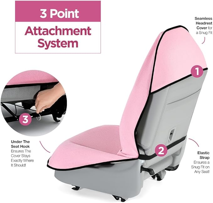 lebogner Car Seat Towel Cover for Post Gym Workout, Running, Swimming, and Hiking, 2 Pack Universal Fit Anti-Slip Waterproof Sweating Bucket Seat Protector for Cars, SUVs and Trucks, Pink