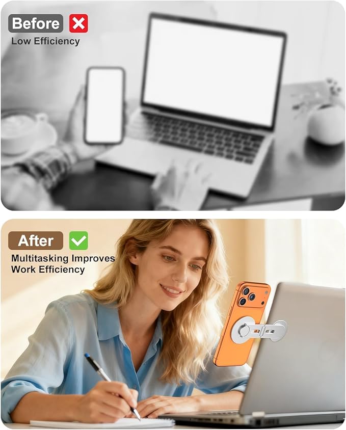 CloudValley Magnetic Phone Laptop Holder Mount, Foldable Hidden Portable Stand for iPhone 17/16/15/14/13 & All Phone, Clamp for Monitor Side, Compatible with Laptop, Desktop, Tesla Model 3/ Y, Silver