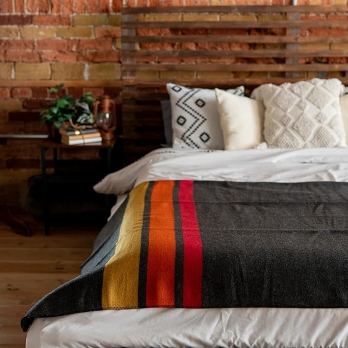 Arcturus Rainier Wool Blanket - Warm, Heavy, Washable, Bed Blanket | Great for Home & Camping (Sunset Peak, Queen)