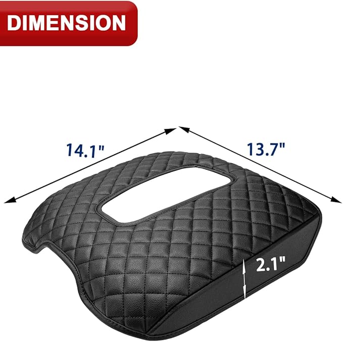 KBH Center Console Armrest Cover for 2015-2020 Cadillac Escalade, Vinyl Leather Trim, Middle Console Cushion Protector, Anti-Scratch, Black