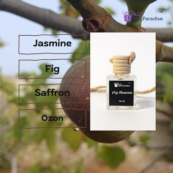 Fig Heaven Car Air Freshener Set of 3 (10 ml Each) | Hanging Design with Velvet Gift Bag | Fresh Green Fig & Woody Musk Aroma by Gift Paradise – Long-Lasting Luxury Fragrance for Car, Home & Office