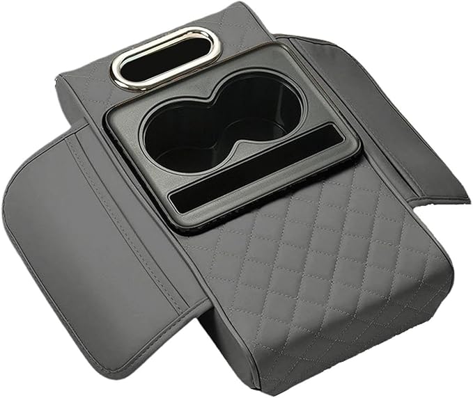 Car Center Console Pad Armrest Cushion Pad Anti Slip Car Decoration with Cup Holder Tissue Box Slot for Car SUV, Style D