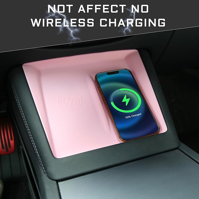 TOPABYTE 3PCS Center Console Accessories for Tesla New Model Y Juniper 2026 2025 Model 3 Highland 2024 Cup Holder Insert, Screen Edge Protector Frame, Wireless Charger Mat Silicone, Pink