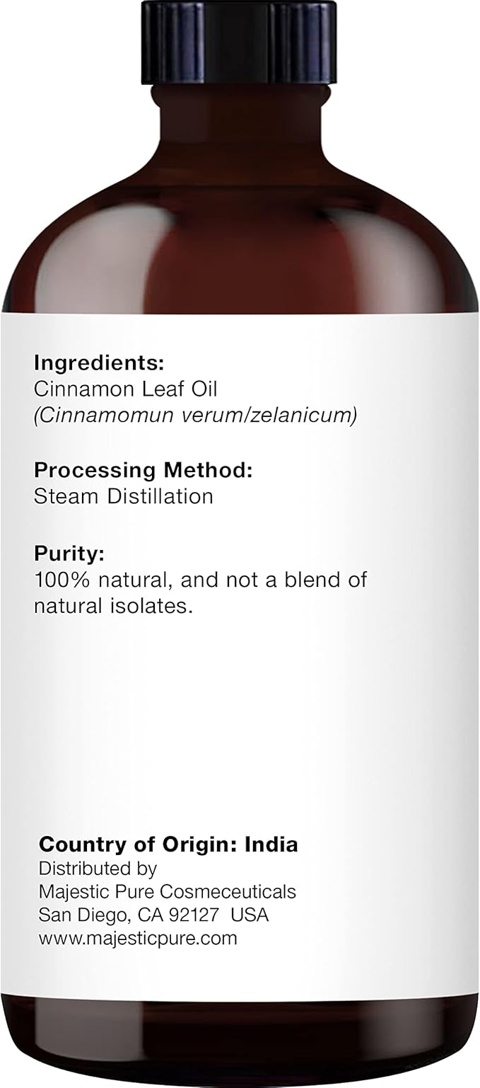 Majestic Pure Essential Oil with Glass Dropper - 100% Pure and Natural - Essential Oils for Diffuser, Aromatherapy, Soap and Candle Making, Cinnamon Essential Oil, Cinnamon Oil, 4 Fl Oz