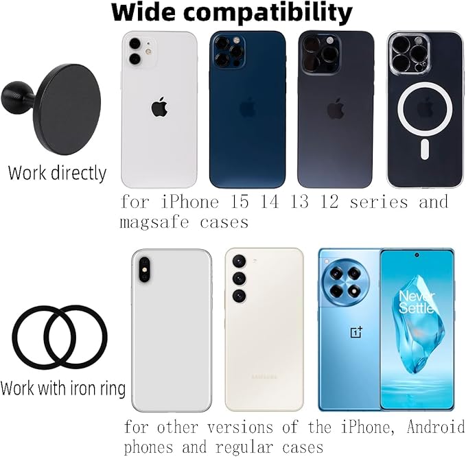Super Magnetic Cell Phone Holder Base with 1" Ball for MagSafe iPhone 17 16 15 14 13 Series,Compatible with RAM mounts and Other B Size Ball Double Socket Arm