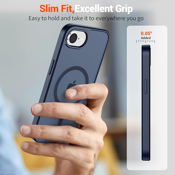 SUPFINE Magnetic for iPhone 17e Case/iPhone 16e Case with Screen Protector (Compatible with MagSafe) (Military Grade Drop Protection) Translucent Matte Shockproof Phone Cover,Dark Blue
