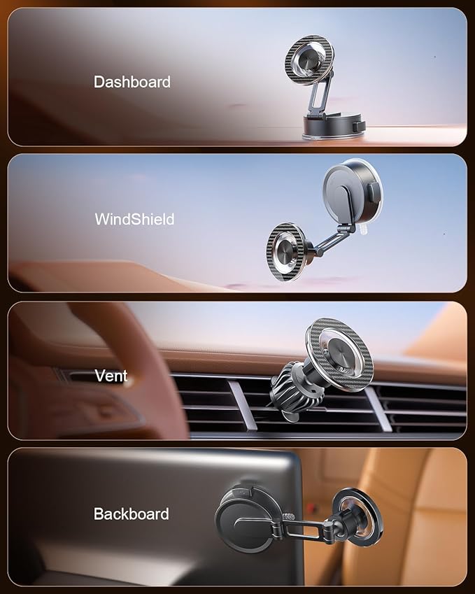SUPERONE Magsafe Car Phone Holder [80+LBS Strongest Suction & 2400gf Magnetic] 360°Adjustable Vent Magnetic Phone Mount Vacuum Phone Holders for Your Car Fit iPhone 17 Pro Max 16 15 14 13 12