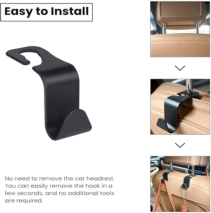Car Backseat Headrest Hook Hanger Storage Universal for Handbag Purse Coat (Pack of 4)