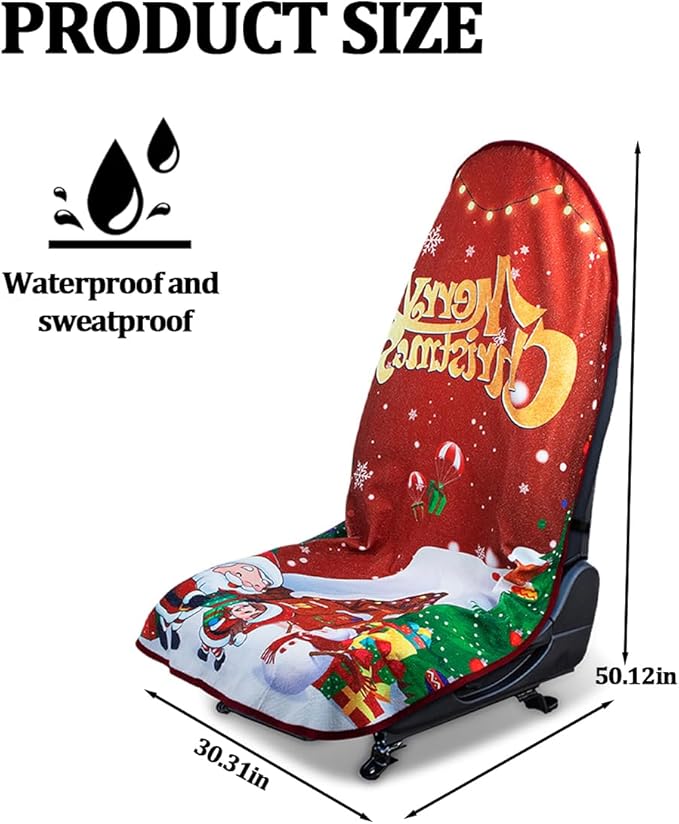 Car Towel Seat Cover, Christmas Performance Microfiber Washable Non Slip Vehicle Front Seat Covers, Sweatproof Automotive Interior Chair Protectors, Universal for SUV Automobile Truck