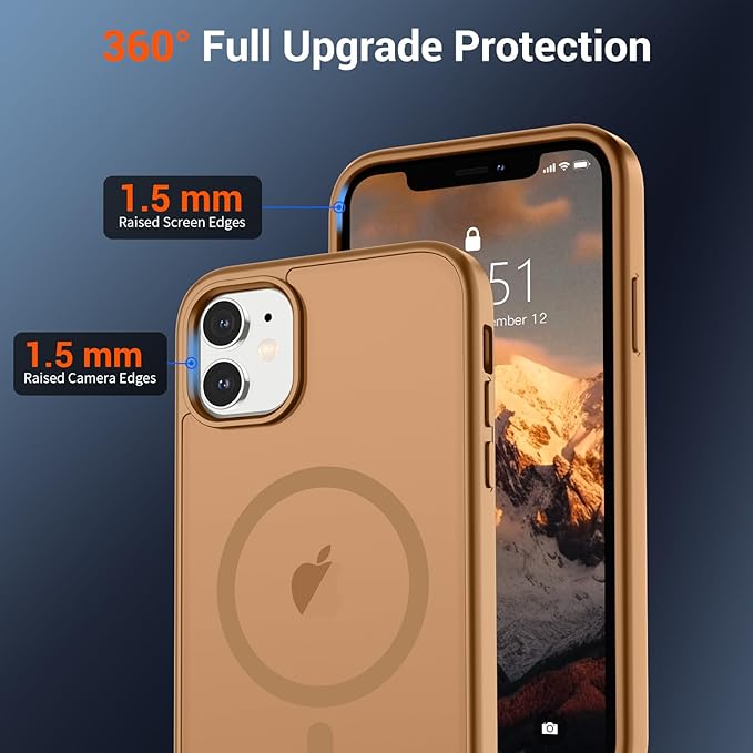 SUPFINE Magnetic for iPhone 12 Case/iPhone 12 Pro Case (Compatible with MagSafe)(Military Grade Drop Protection) Slim Translucent Matte Shockproof with Anti-Fingerprint Phone Case,Brown