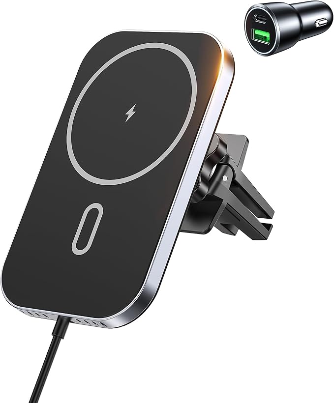 Mukiya for MagSafe Car Mount Charger with Adapter, 360° Rotation Magnetic Wireless iPhone Car Charger for Air Vent, Compatible with iPhone 17/16/15/14/13/12 Series, Gifts for Husband/Men