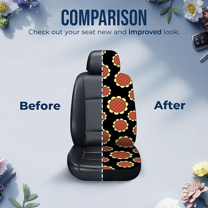 GENANY Sunflower Pattern Car Seat Covers Set of 2, Breathable Front Seat Covers for Truck Sedan SUV, Anime Car Accessories, Anime Gift for Women Men