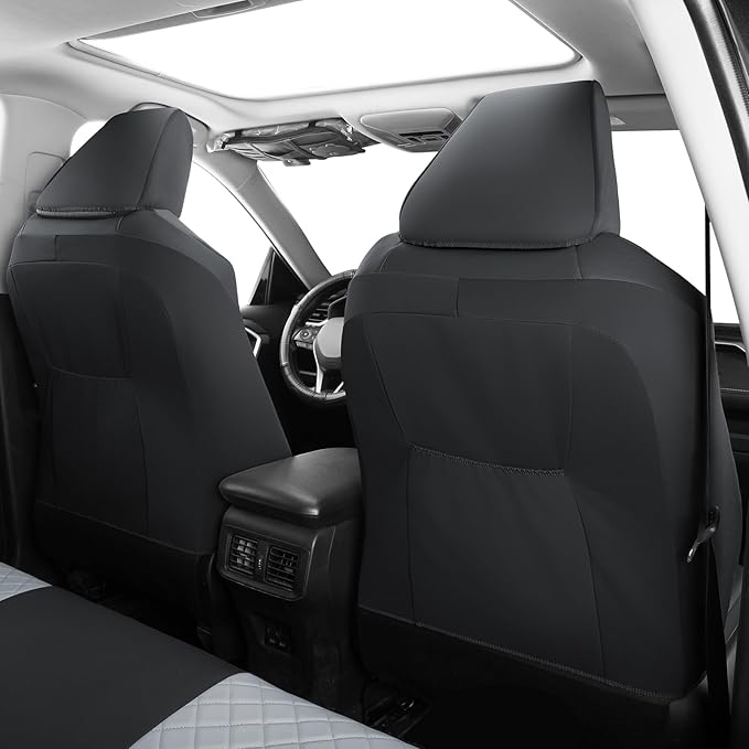 GIANT PANDA Customized Full Set Car Seat Covers Fit for Toyota Rav4 2019 2020 2021 2022 2023 2024 2025 Rav 4 Hybrid(XLE/LE/XLE Premium/Limited),Front & Rear/Back accessories, Faux Leather (Black+Grey)