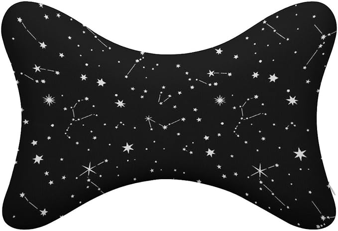 Headrest Pillow for Car Seat, 2 Pcs Memory Foam Neck Support Pillow for Neck Pain Relief, Compatible with Zodiac Constellation Galaxy Black Starry Night Stars Glow Dark Midnight Car Office