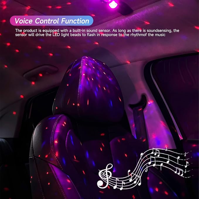 Car Led Lights Interior Wireless with Remote RGB Sound Control, USB Charge & Atmosphere Lights, Ambient Neon Accent Starry Lighting Kits, Wireless Interior Car Lights (2)