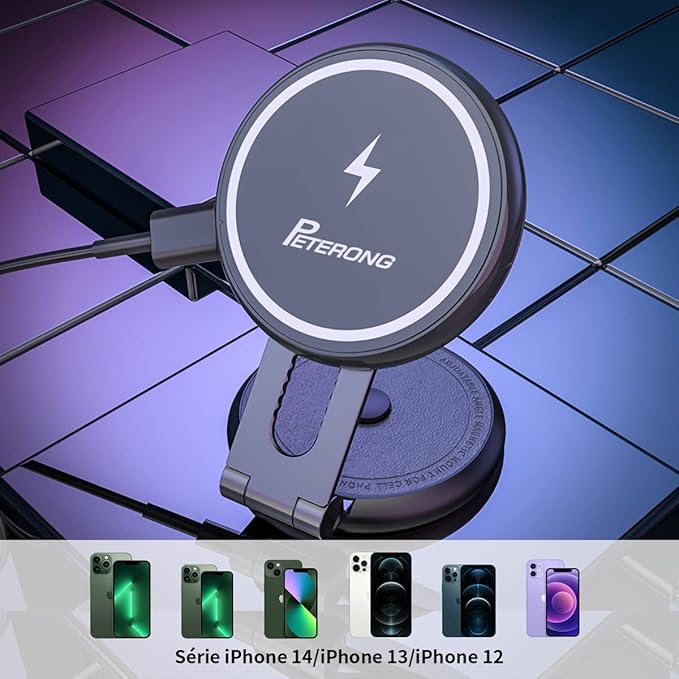 Magnetic Wireless Car Charger Mount Compatible with MagSafe Designed for Tesla Model, 15W Fast Charging Magnetic Car Phone Mount Foldable Invisible Dashboard for iPhone 16/15/14/13/12(Black)